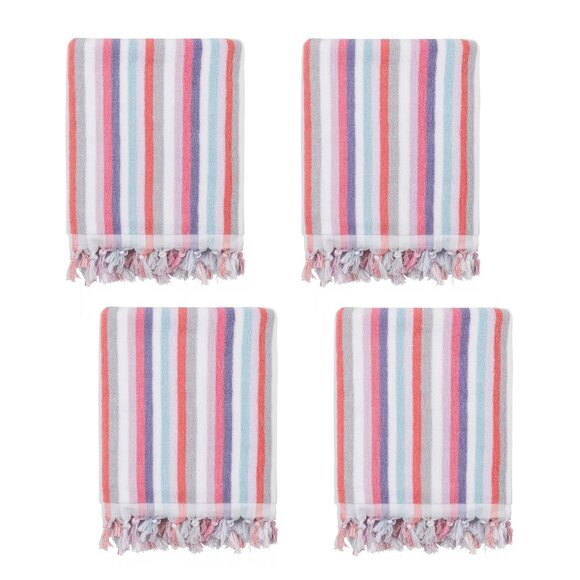4 brand new Wild Sage Shae Multicolor Stripe 100% Cotton BATH Towels - Picture 1 of 6